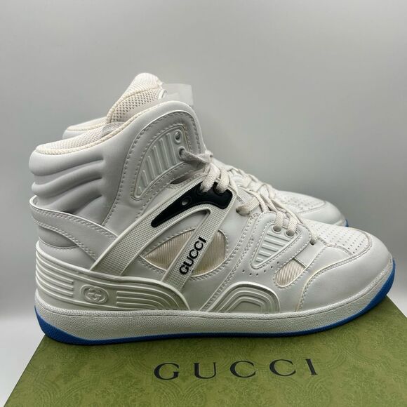 NEW GUCCI MEN CURRENT VEGAN LEATHER HIGH TOP LOGO BASKET SNEAKER SHOES US 10.5 - Picture 3 of 12